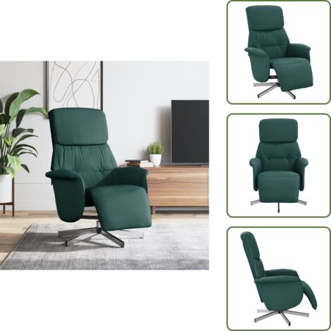 Silla giratoria - vidaXL Sillón reclinable con reposapiés tela verde oscuro - Silla de madera