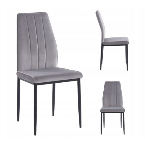 SILLA GRIS CON TAPIZADO DE TERCIOPELO VERTICAL PARA UN COMEDOR MODERNO