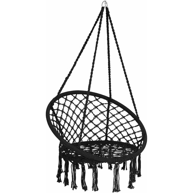 

Silla Hamaca Colgante de Algodón y Acero con Borlas Silla Columpio Carga hasta 150KG para Jardín Patio Playa Niño Adulto Negro