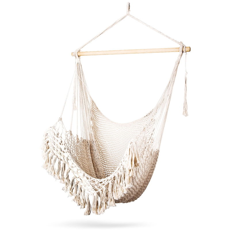 

Auralum - Silla Hamaca Colgante Tejida en Macramé para Interior/Exterior/Jardin, 150 x 97 cm, Capacidad de Carga 150 Kg