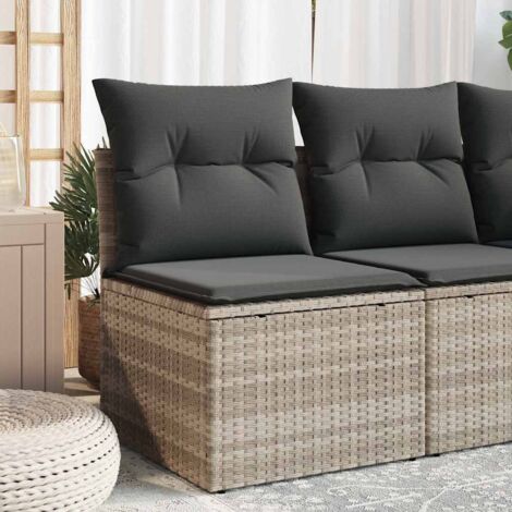 Silla jardín sin reposabrazos con cojines ratán PE gris claro
