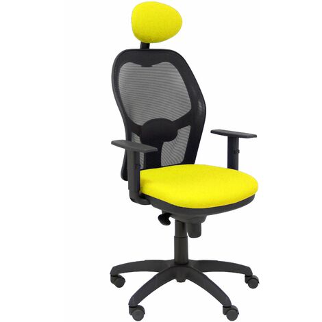 Silla Jorquera malla negra asiento bali amarillo con cabecero fijo