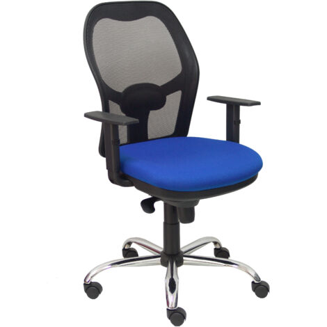 Silla Jorquera malla negra asiento bali azul brazos regulables base cromada