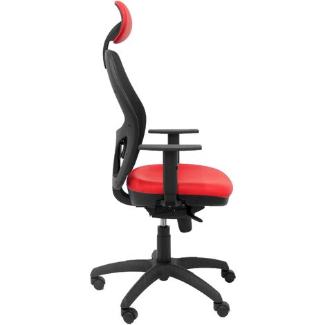 Silla Jorquera malla negra asiento similpiel rojo con cabecero fijo