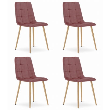 Silla KARA - terciopelo rosa / patas color madera x 4