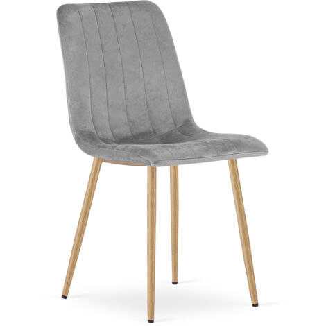 Silla LAVA - terciopelo gris claro / patas color madera x 1