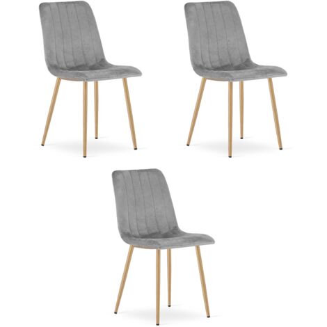 Silla LAVA - terciopelo gris claro / patas color madera x 3