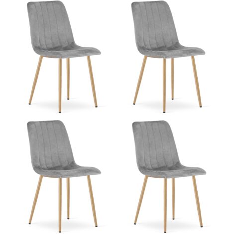 Silla LAVA - terciopelo gris claro / patas color madera x 4