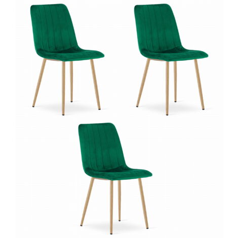 Silla LAVA - terciopelo verde oscuro / patas color madera x 3