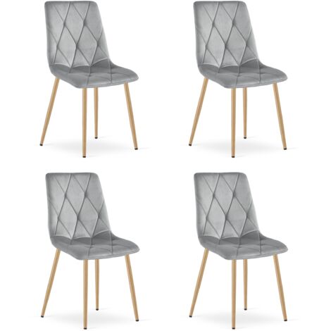 Silla LIBRA - terciopelo gris claro / patas color madera x 4