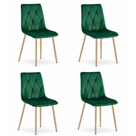 Silla LIBRA - terciopelo verde oscuro / patas color madera x 4