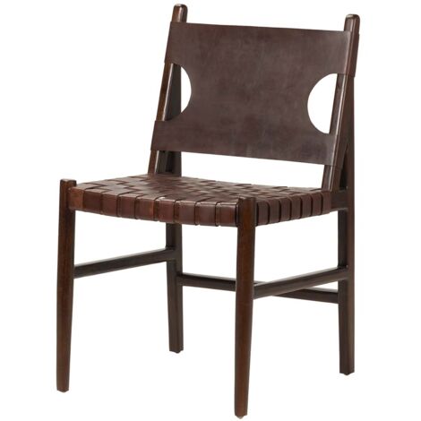 Silla Madera Teka Cuero 51X52X85 Cm