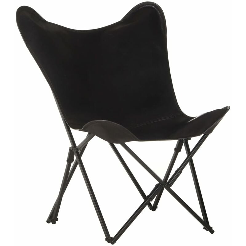 

Silla mariposa plegable de cuero auténtico negro - Negro