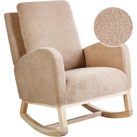 Silla mecedora balancín tapizado de bouclé patas de madera de caucho con reposabrazos sala de estar sillón de lactancia beige Alsta