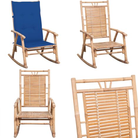 Silla mecedora con cojín bambú - Silla de jardín - Silla de patio