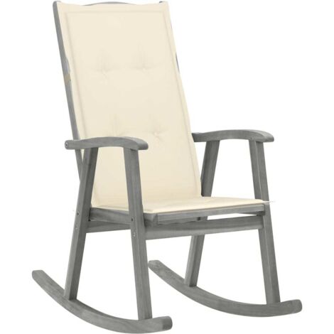 Silla mecedora con cojines madera maciza de acacia gris
