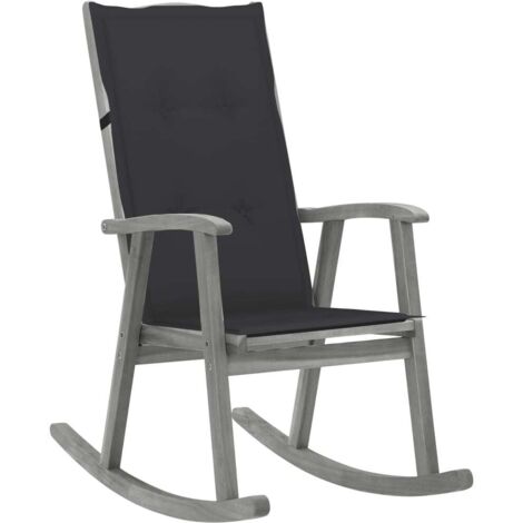 Silla mecedora con cojines madera maciza de acacia gris