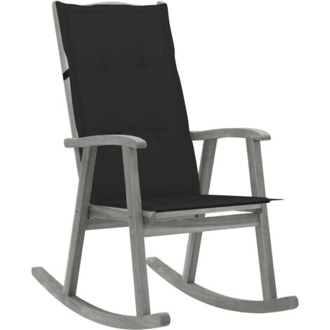 Silla mecedora con cojines madera maciza de acacia gris