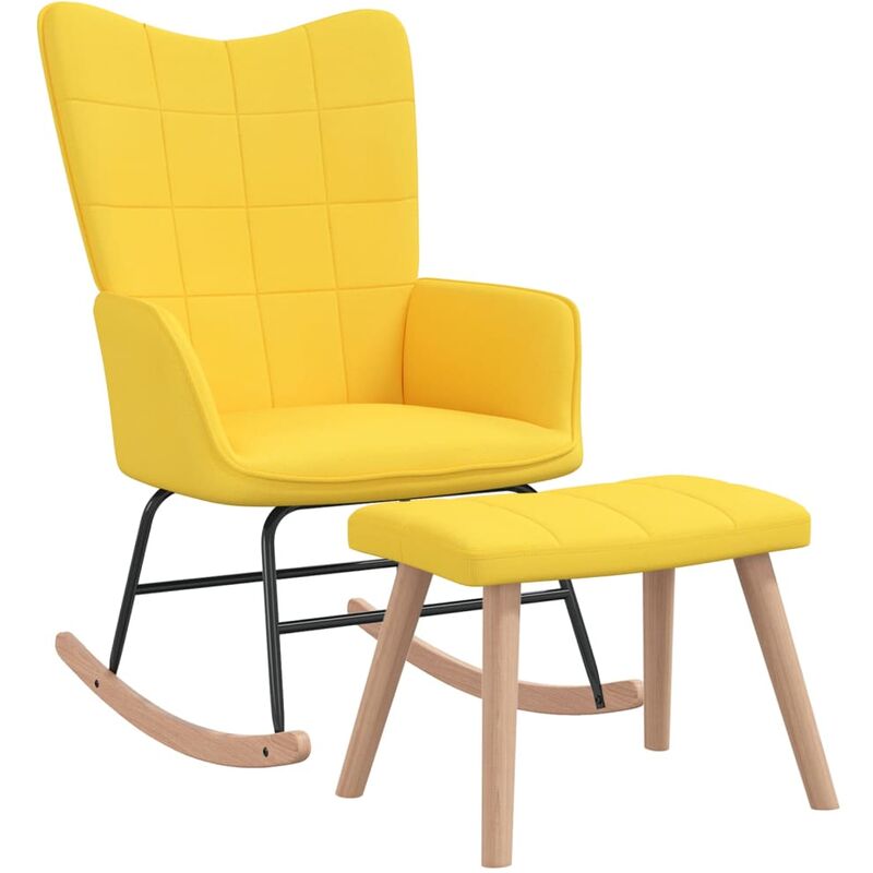 

Silla mecedora con reposapiés tela amarillo mostaza