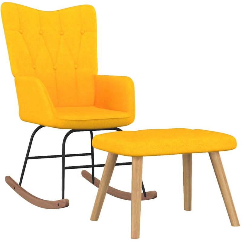 

Silla mecedora con reposapiés tela amarillo mostaza