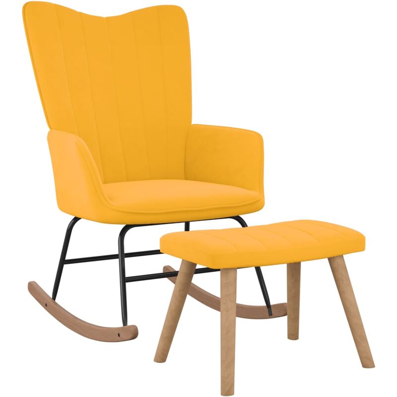 

Silla mecedora con reposapiés tela amarillo mostaza