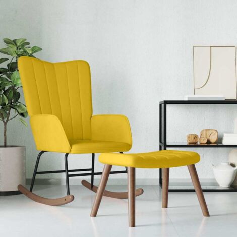 Silla mecedora con reposapiés tela amarillo mostaza