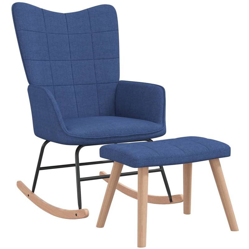 

Silla mecedora con reposapiés tela azul