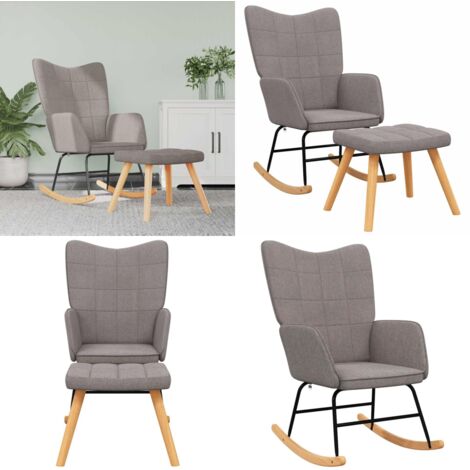 Silla mecedora con reposapiés tela gris taupe - Silla de relax - Reposapiés