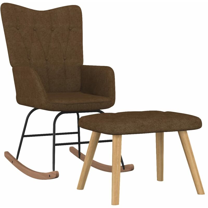 

Silla mecedora con reposapiés tela marrón