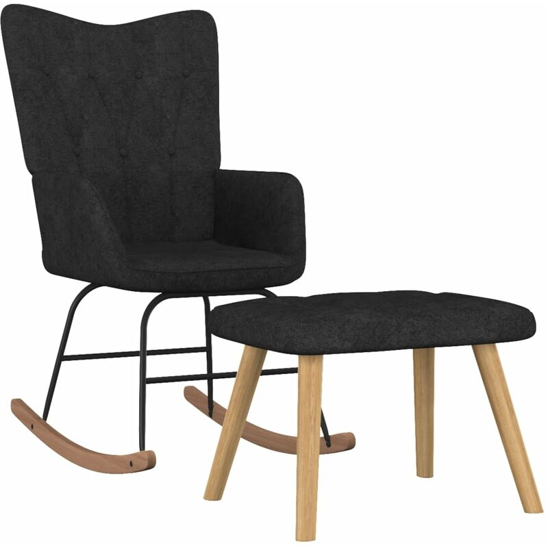 

Silla mecedora con reposapiés tela negro