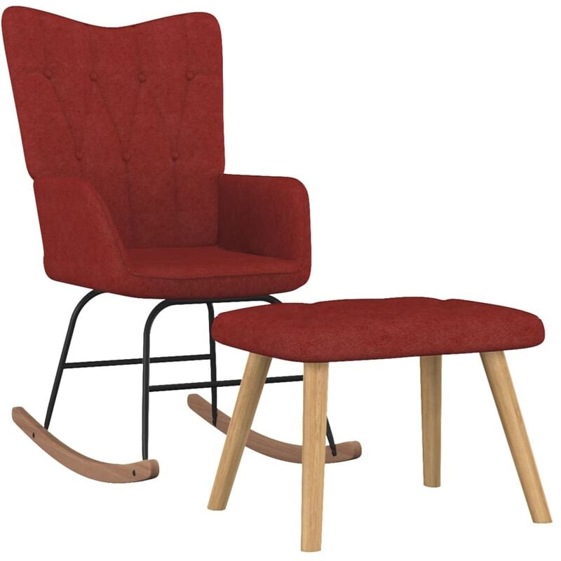 

Silla mecedora con reposapiés tela rojo tinto
