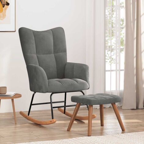 Silla mecedora con reposapiés terciopelo gris oscuro