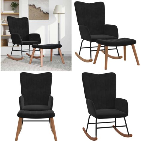 Silla mecedora con reposapiés terciopelo negro - Silla de relax - Reposapiés
