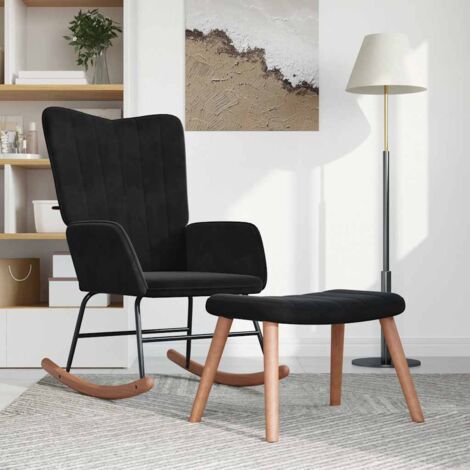Silla mecedora con reposapiés terciopelo negro vidaXL