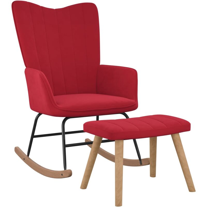 

Silla mecedora con reposapiés terciopelo rojo tinto