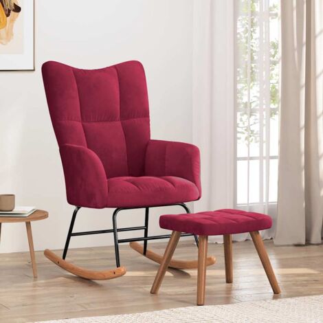 Silla mecedora con reposapiés terciopelo rojo tinto