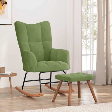Silla mecedora con reposapiés terciopelo verde claro