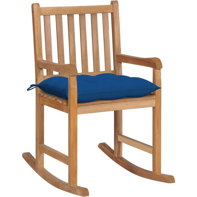 

Silla mecedora de madera maciza de teca con cojín azul