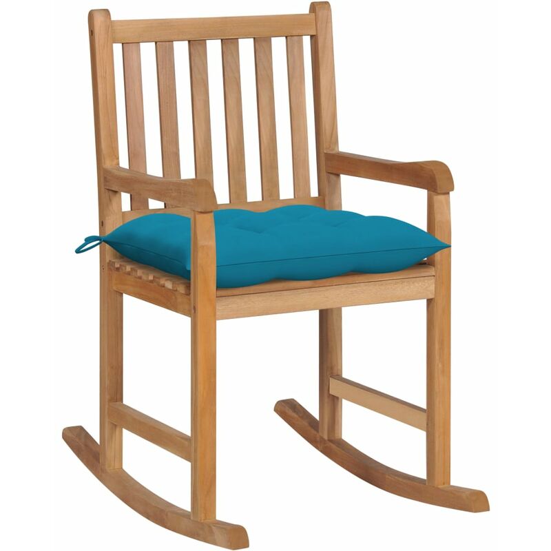 

Silla mecedora de madera maciza de teca con cojín azul claro