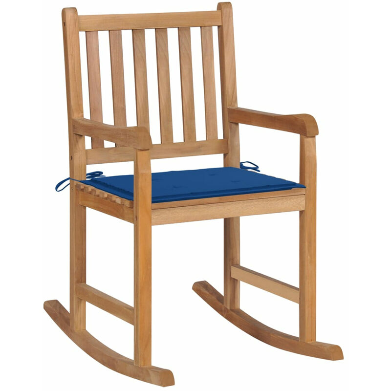 

Happyshopping - Silla mecedora de madera maciza de teca con cojin azul royal