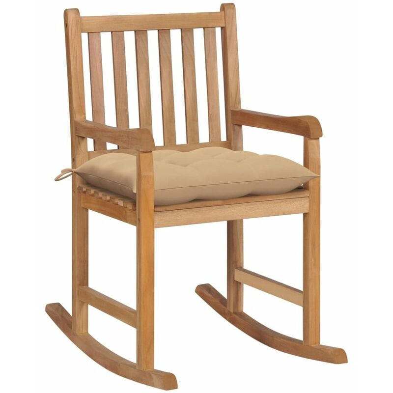

Happyshopping - Silla mecedora de madera maciza de teca con cojin beige