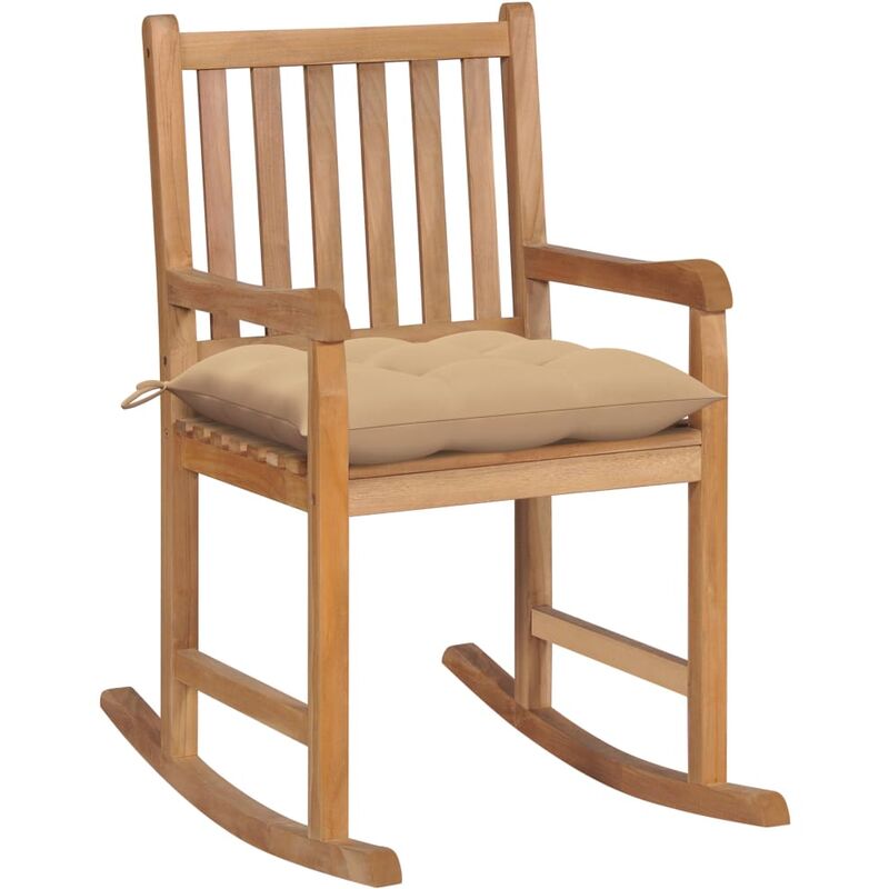 

Silla mecedora de madera maciza de teca con cojín beige