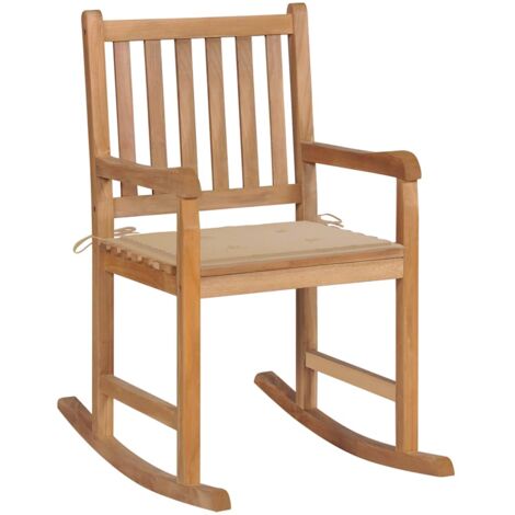 Silla mecedora de madera maciza de teca con cojín beige vidaXL