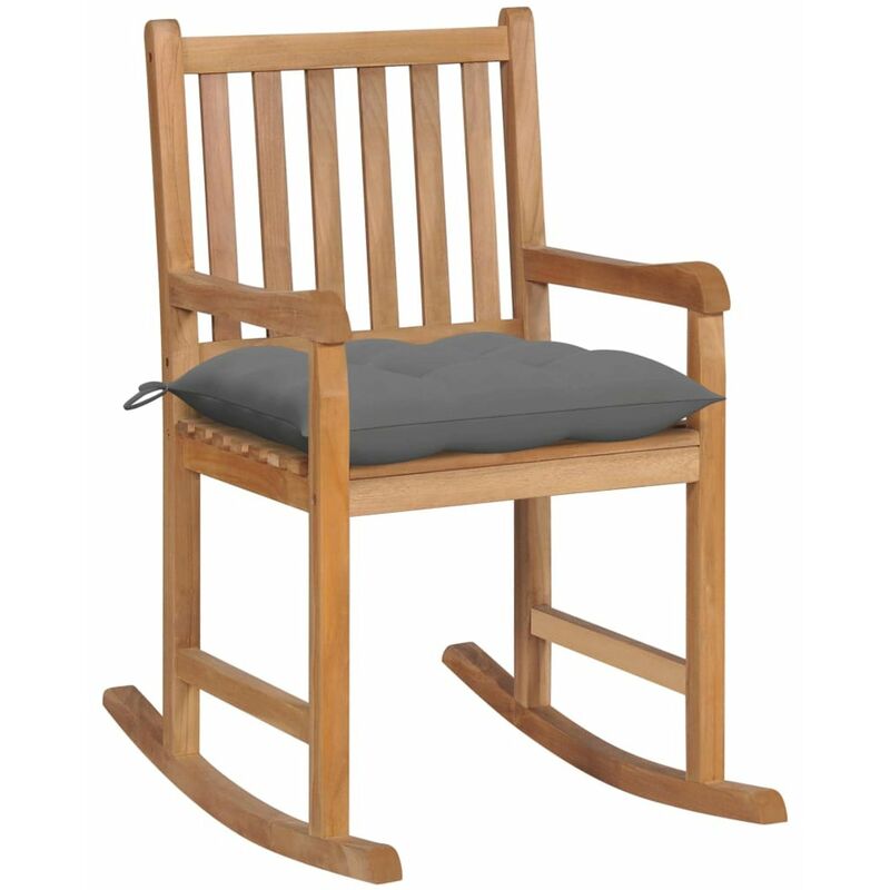 

Happyshopping - Silla mecedora de madera maciza de teca con cojin gris