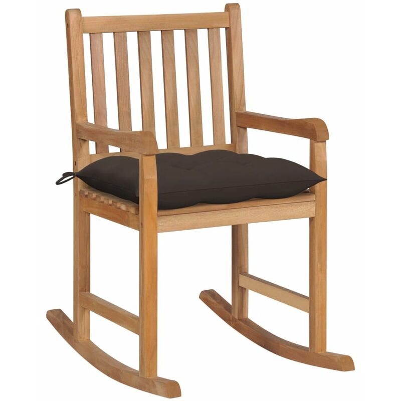 

Happyshopping - Silla mecedora de madera maciza de teca con cojin gris taupe