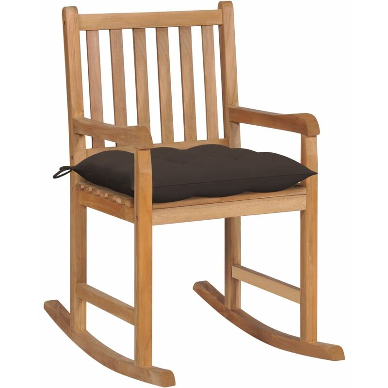 

Silla mecedora de madera maciza de teca con cojín gris taupe