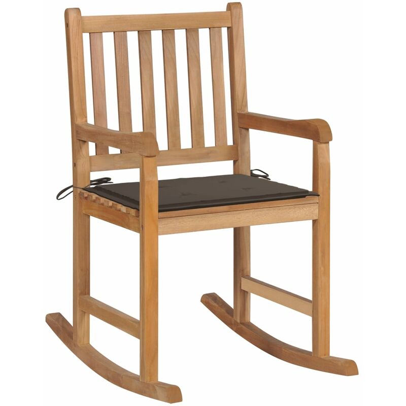 

Silla mecedora de madera maciza de teca con cojín gris taupe