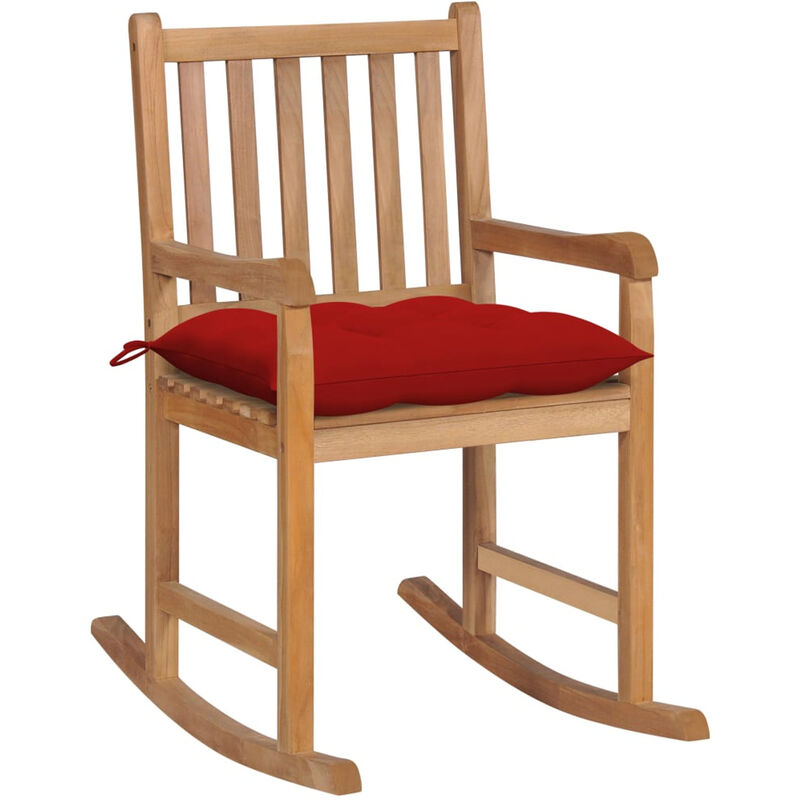 

Happyshopping - Silla mecedora de madera maciza de teca con cojin rojo