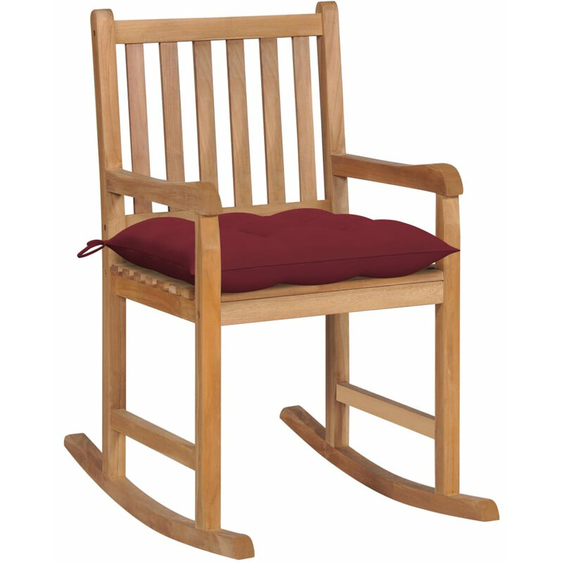 

Happyshopping - Silla mecedora de madera maciza de teca con cojin rojo tinto
