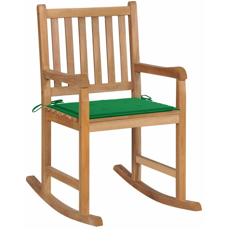 

Happyshopping - Silla mecedora de madera maciza de teca con cojin verde